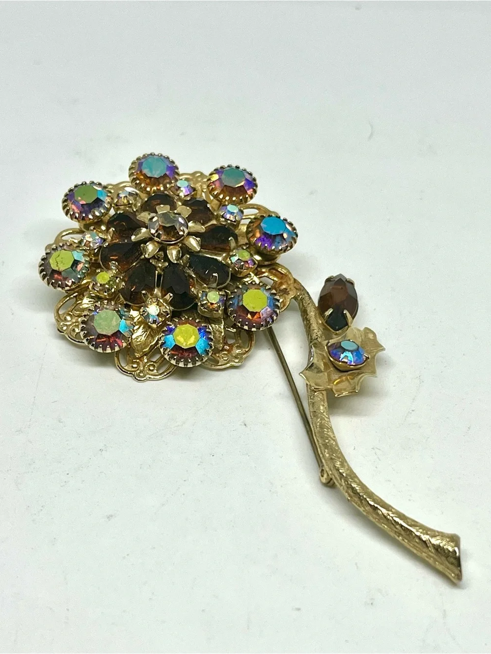 Vintage Aurora Borealis Floral Brooch